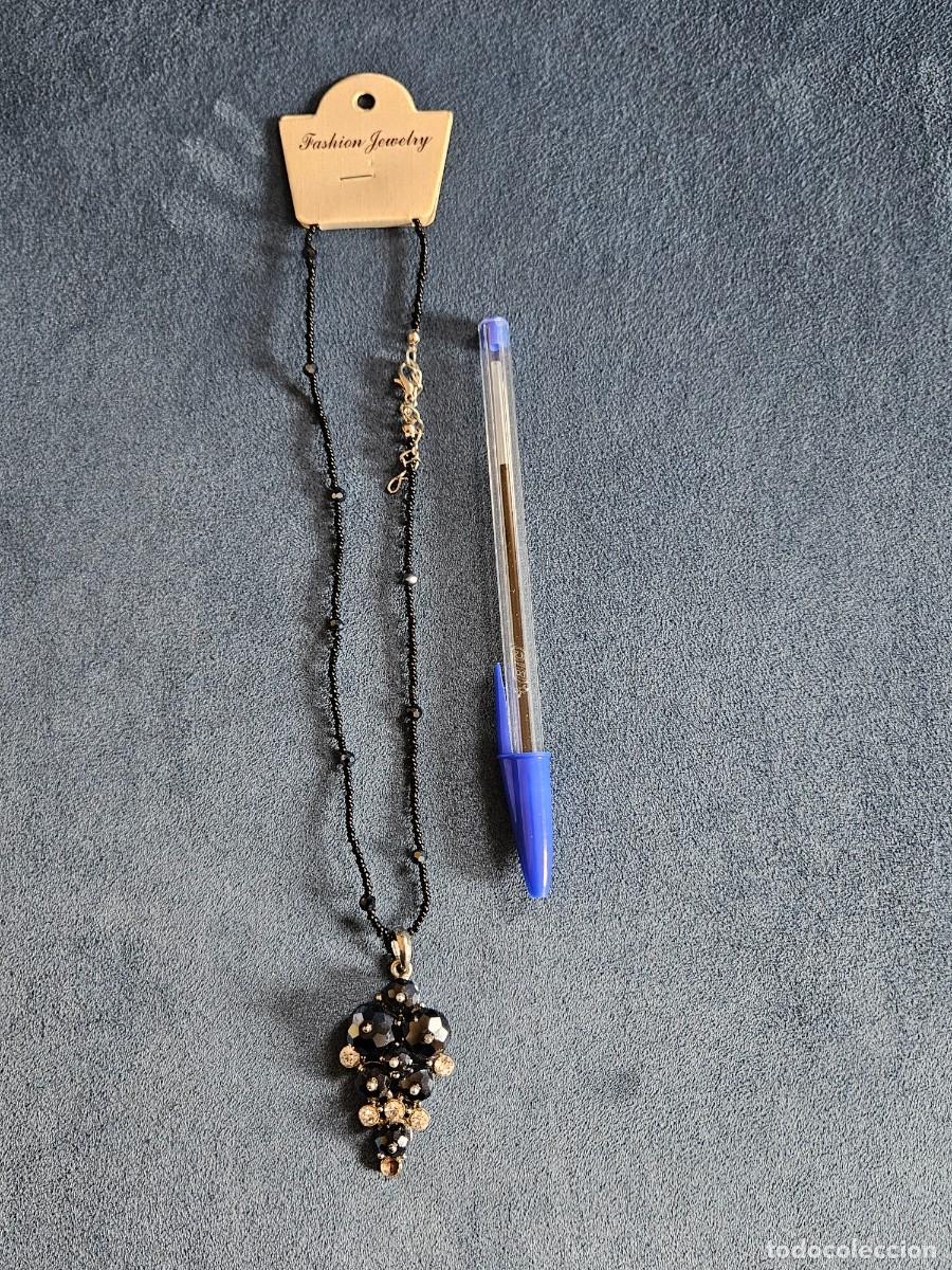 Joyeria: Collar Nuevo Con Colgante De Cuentas Negras Y Cristales Montado En Cadena De Cuentas Negras.