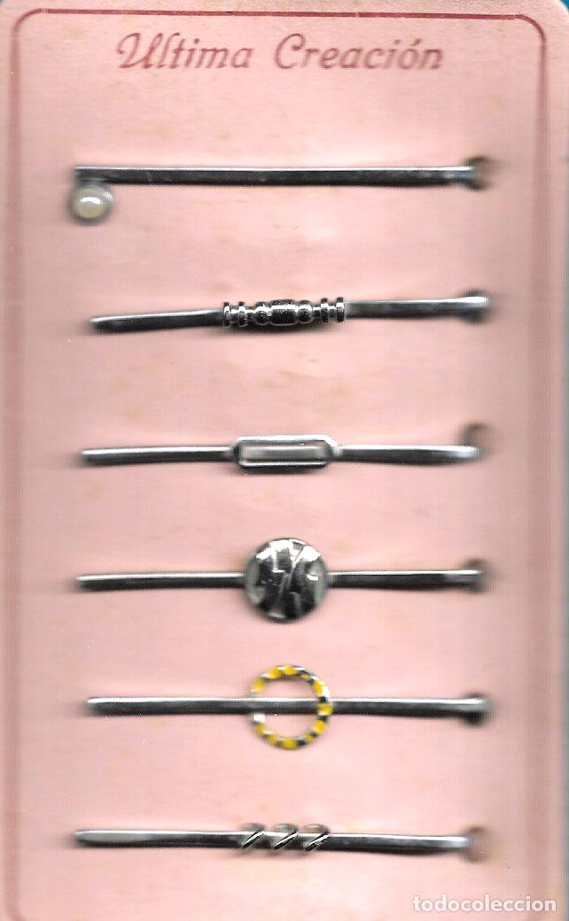 Joyeria: ANTIGUO CLIP DE CORBATA A&Ntilde;OS 40 - - PLATEADO - CARTON DE SEIS DIFERENTES - LARGO 6 CM.