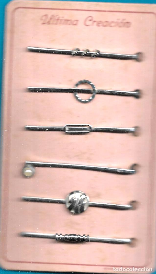 Joyeria: ANTIGUO CLIP DE CORBATA A&Ntilde;OS 40 - - PLATEADO - CARTON DE SEIS DIFERENTES - LARGO 6 CM.