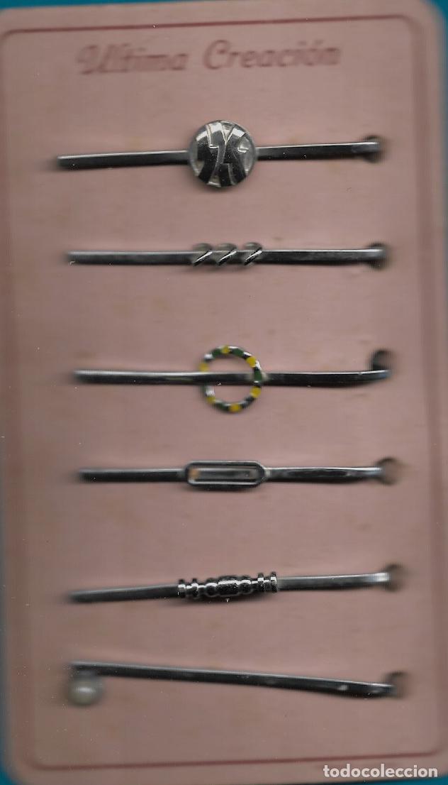 Joyeria: ANTIGUO CLIP DE CORBATA A&Ntilde;OS 40 - - PLATEADO - CARTON DE SEIS DIFERENTES - LARGO 6 CM.