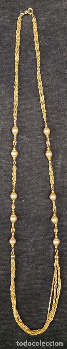 Joyeria: Collar Vintage Largo Dorado con Perlas Sint&eacute;ticas y Cadenas M&uacute;ltiples 80 cm Retro Elegante