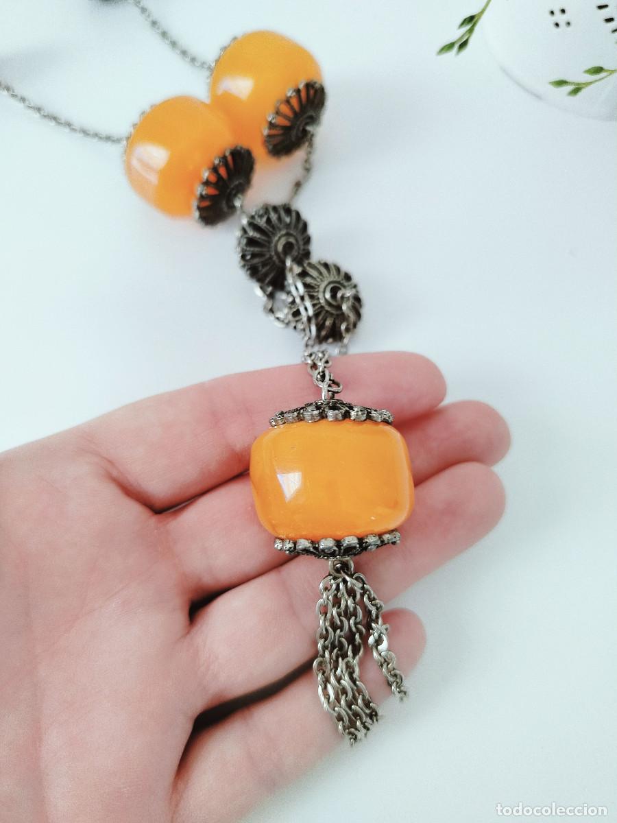 Joyeria: Collar vintage marroqu&iacute; de copal color &aacute;mbar &rdquo;Butterscotch&rdquo; y tono plata