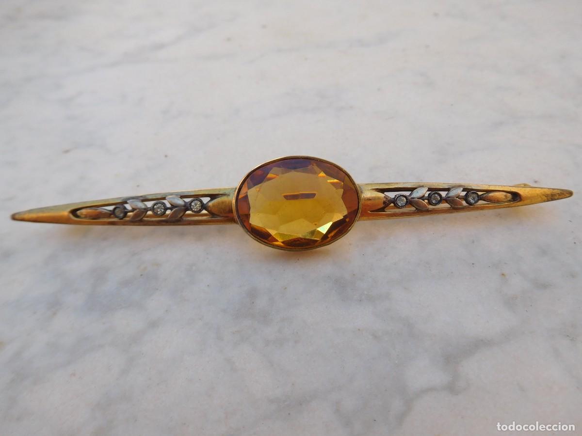 Joyeria: Aguja antigua con cristal amarillo - Foto 1