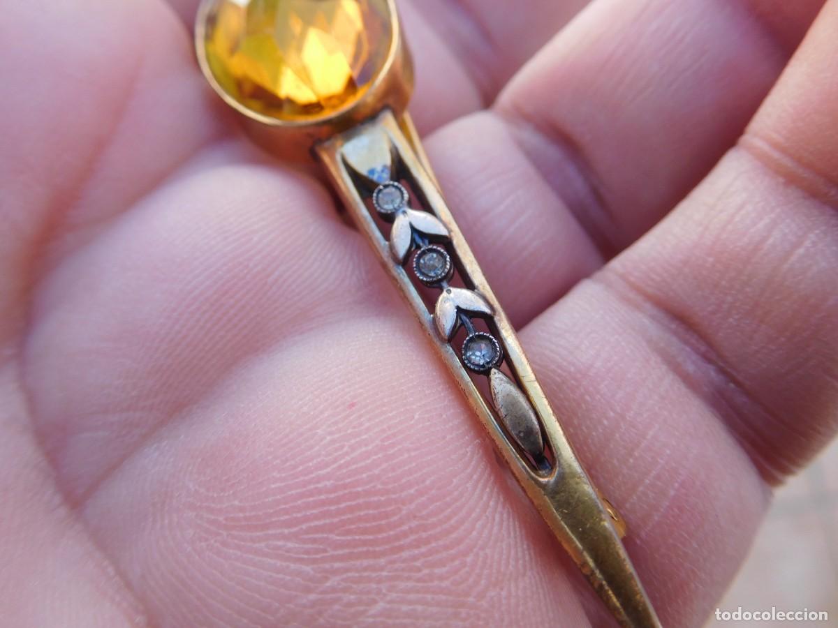 Joyeria: Aguja antigua con cristal amarillo - Foto 3