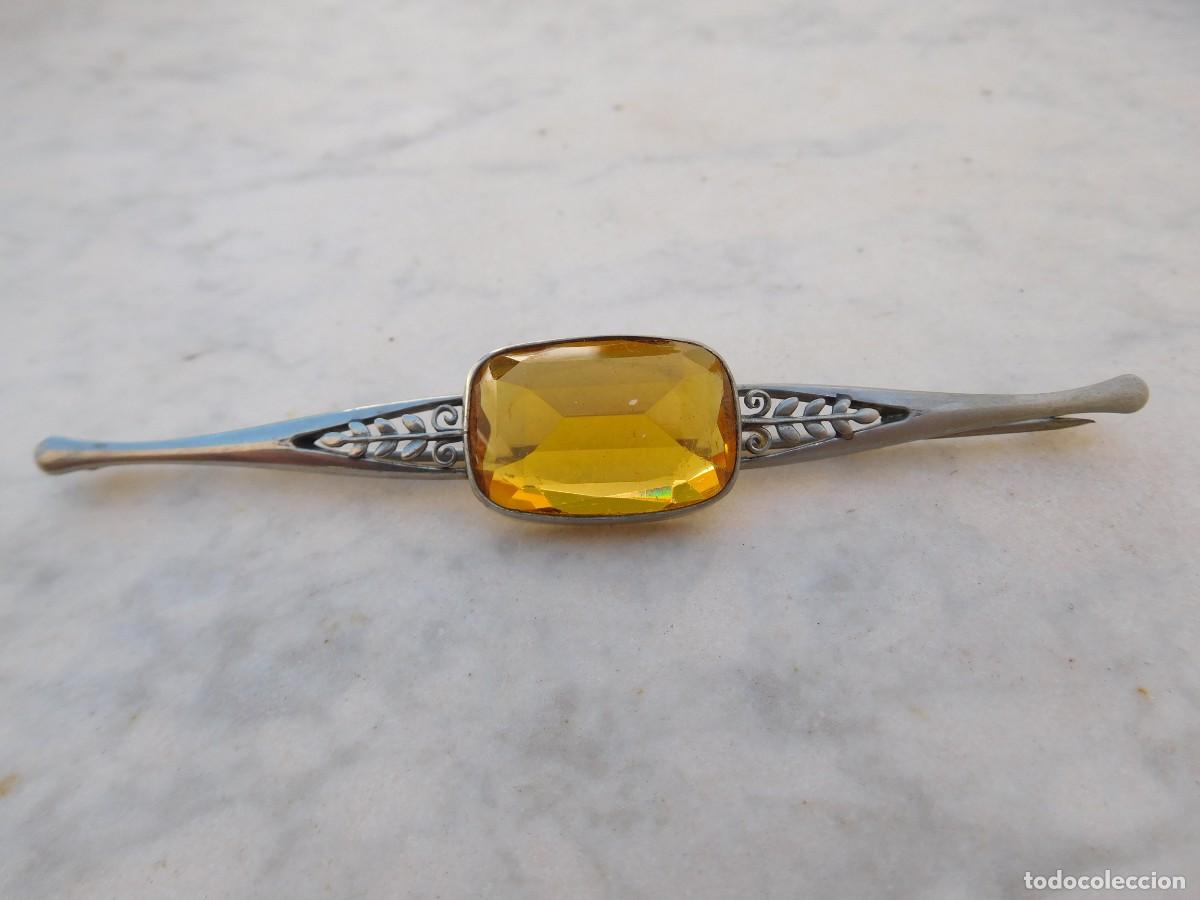 Joyeria: Aguja antigua con cristal amarillo - Foto 1