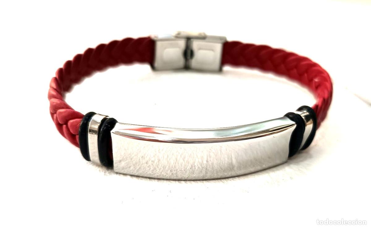 Joyeria: Pulsera para hombre de acero y similpiel color rojo, Nueva