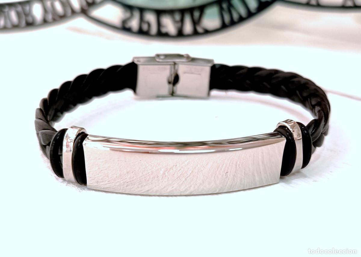 Joyeria: Pulsera para hombre de acero y similpiel color rojo, Nueva