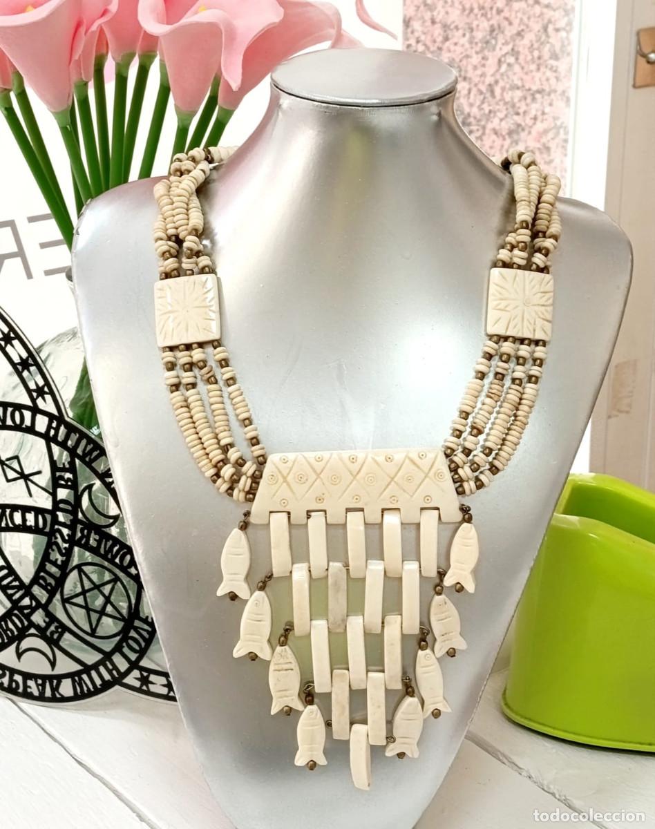 Joyeria: Espectacular collar vintage de hueso dise&ntilde;o artesanal Mexicano, A&ntilde;os 80's, Nuevo