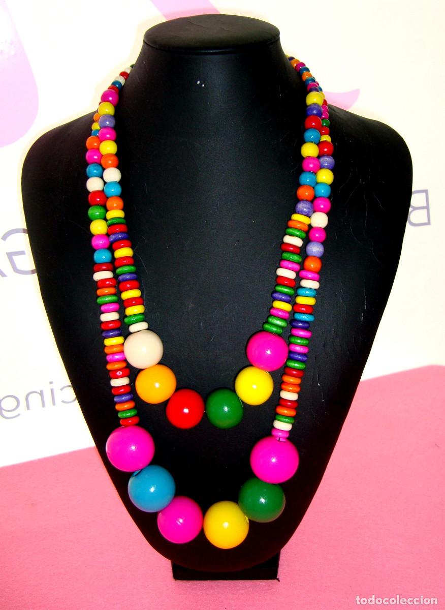 Joyeria: Collar de madera multicolor, Antial&eacute;rgico, Nuevo