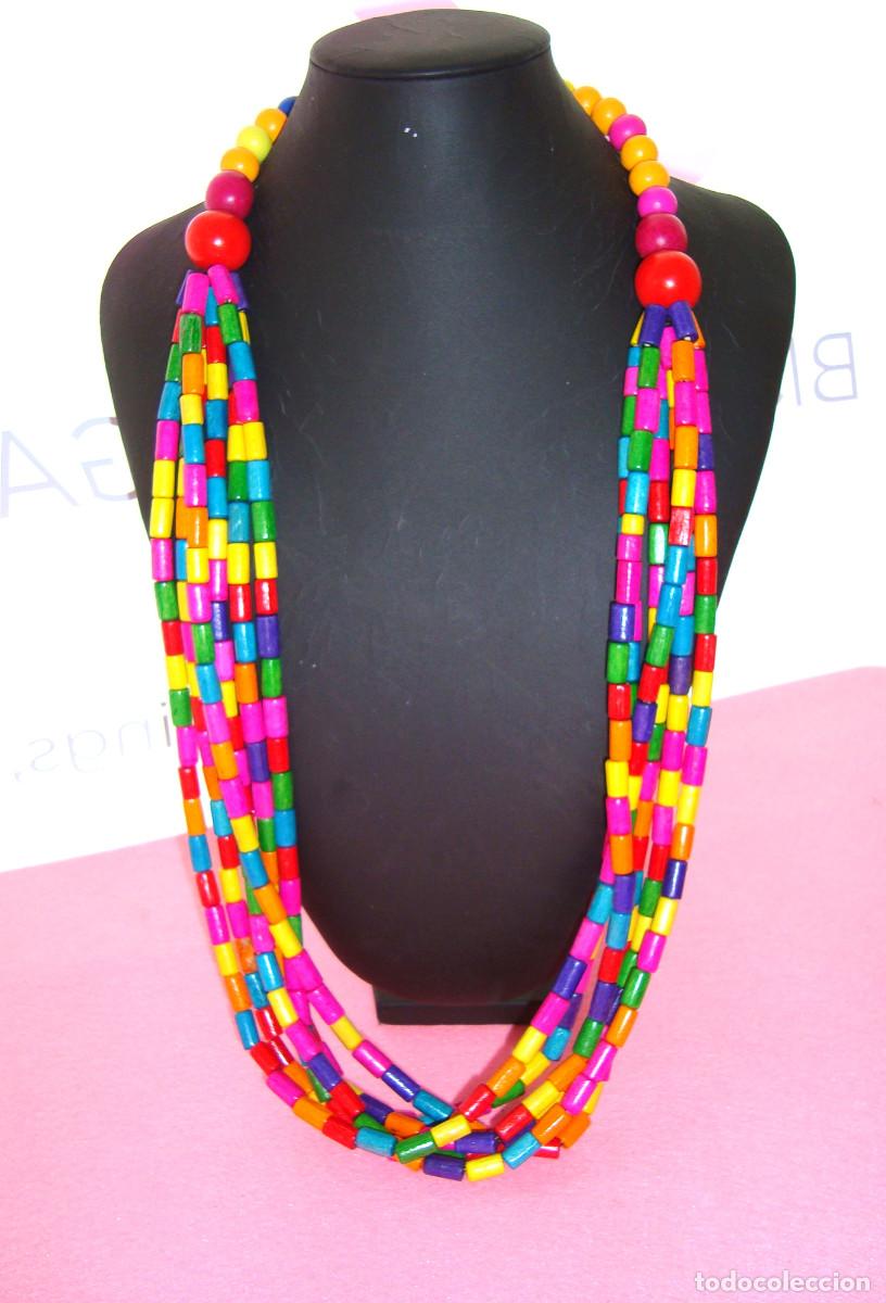 Joyeria: Collar de madera multicolor, Antial&eacute;rgico, Nuevo