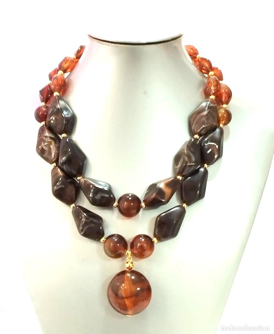 Joyeria: Collar corto de 2 l&iacute;neas color marr&oacute;n, Nuevo