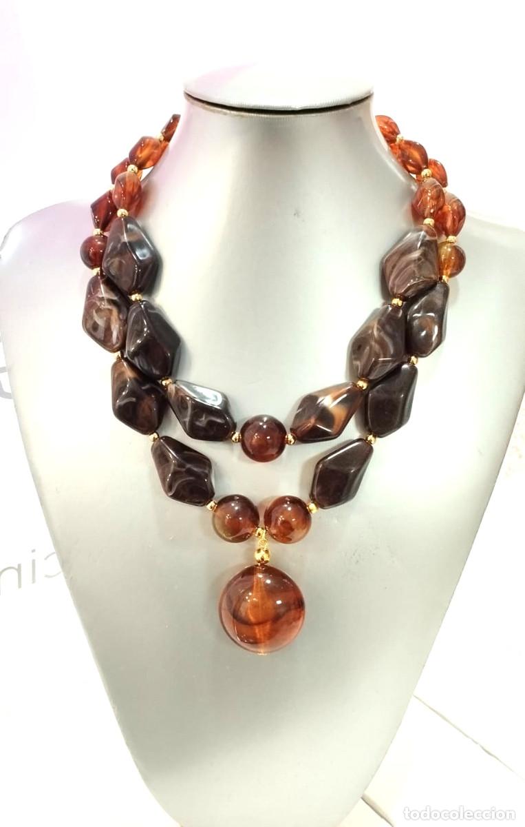 Joyeria: Collar corto de 2 l&iacute;neas color marr&oacute;n, Nuevo - Foto 2