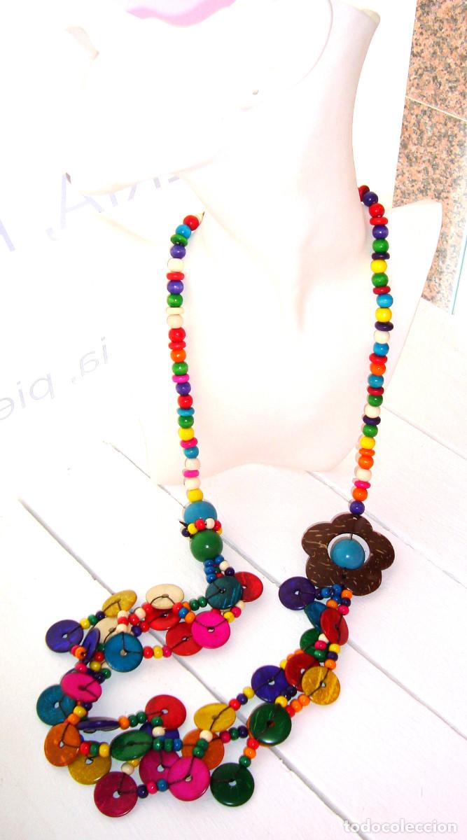 Joyeria: Collar largo de madera multicolor, antial&eacute;rgico , Nuevo