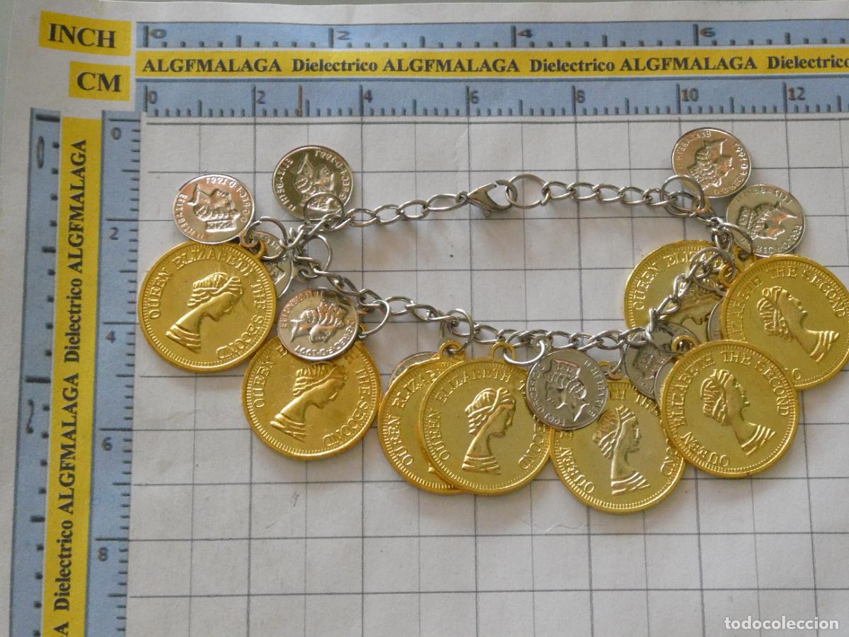 Joyeria: PULSERA BRAZALETE NUMISM&Aacute;TICA MONEDAS BISUTER&Iacute;A MONEDAS MEDALLAS REINA ISABEL II REINO UNIDO. 30GR