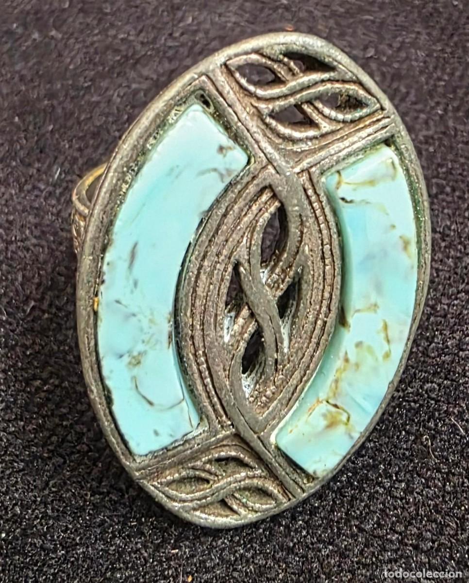 Joyeria: Anillo Vintage con Incrustaciones Color Turquesa &ndash; Dise&ntilde;o &Eacute;tnico y Calado &ndash; Bisuter&iacute;a Retro