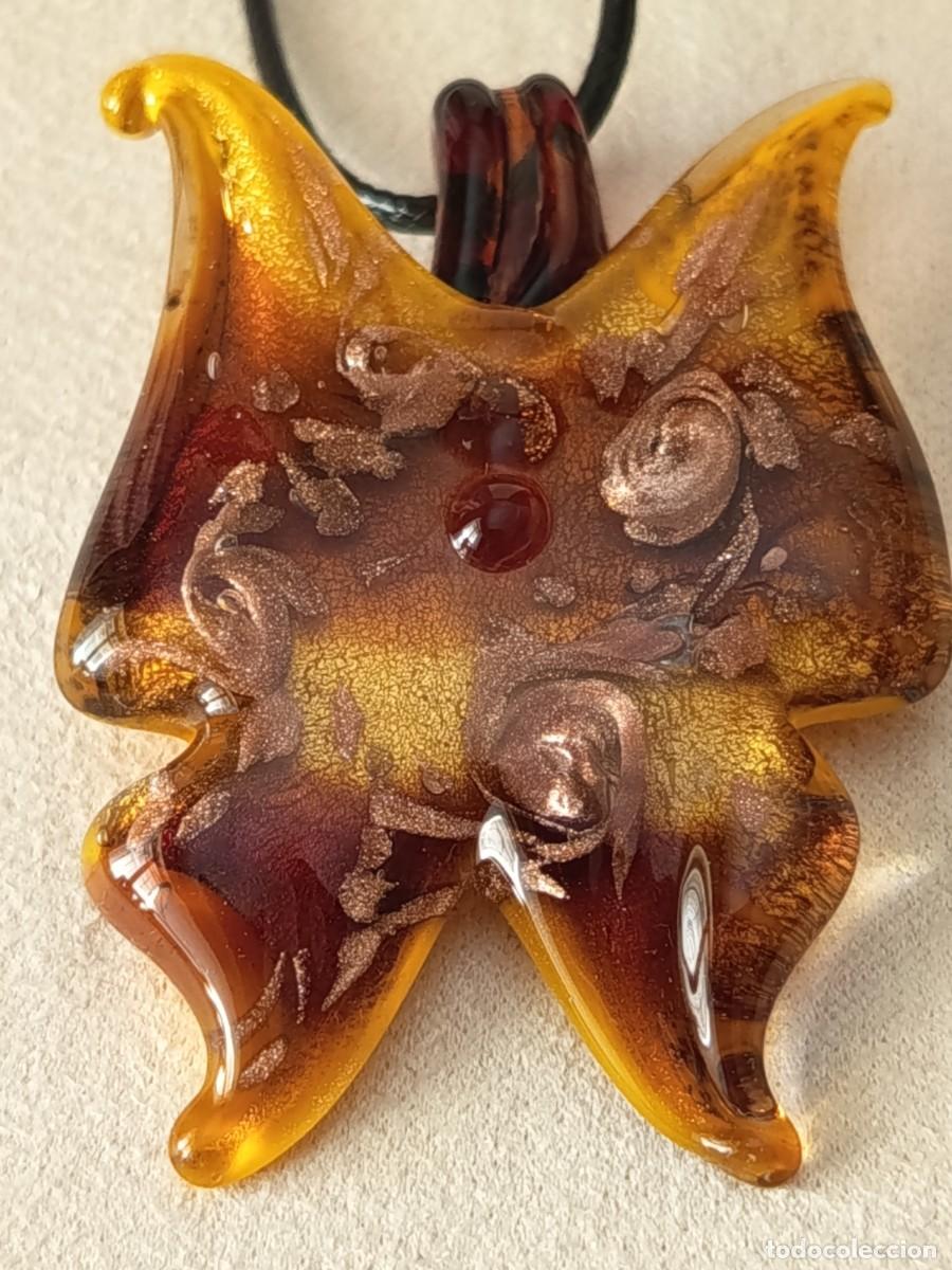 Joyeria: MARAVILLOSO COLGANTE DE CRISTAL DE MURANO EN FORMA DE MARIPOSA AMBAR CON DETALLES DORADOS
