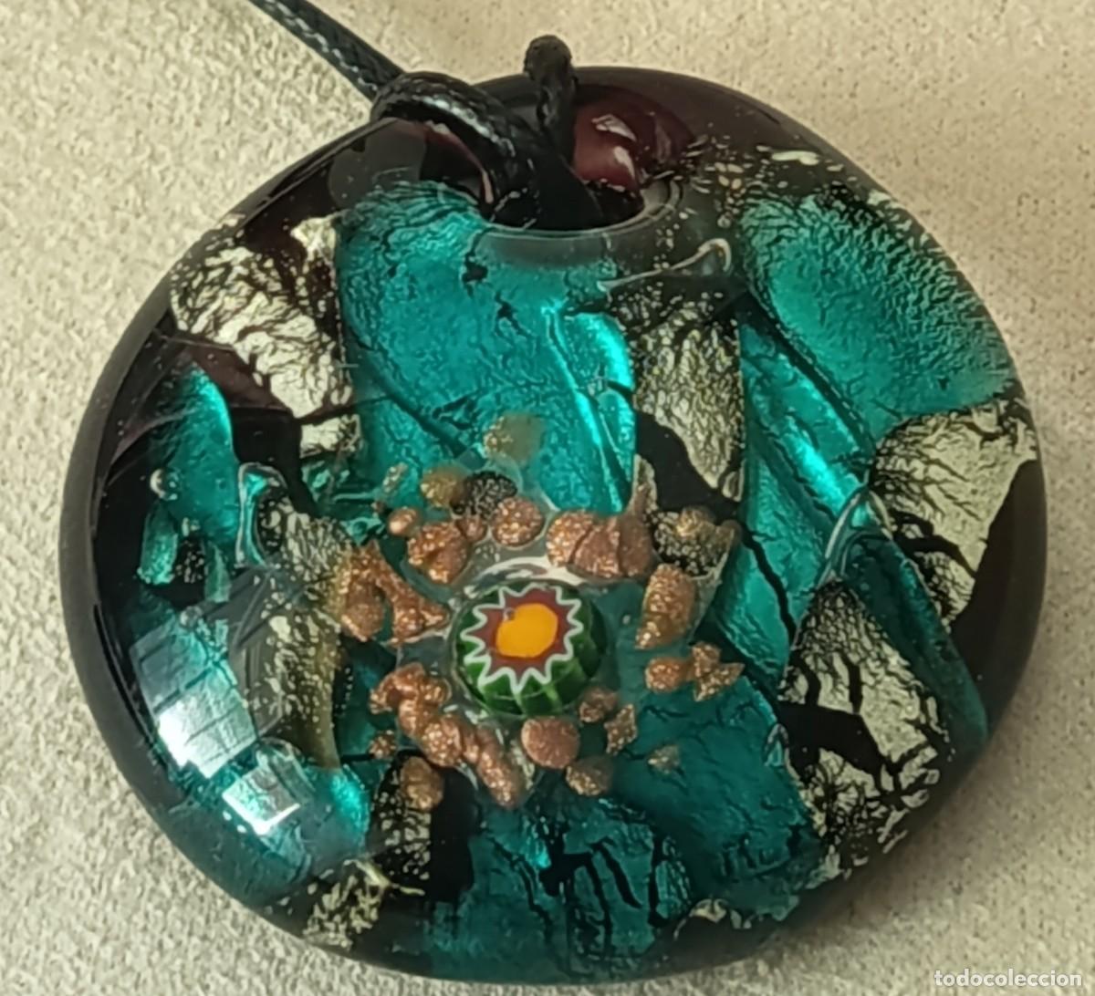 Joyeria: ESPECTACULAR COLGANTE DE CRISTAL DE MURANO EN VERDE CON MURRINA Y DETALLES DORADOS