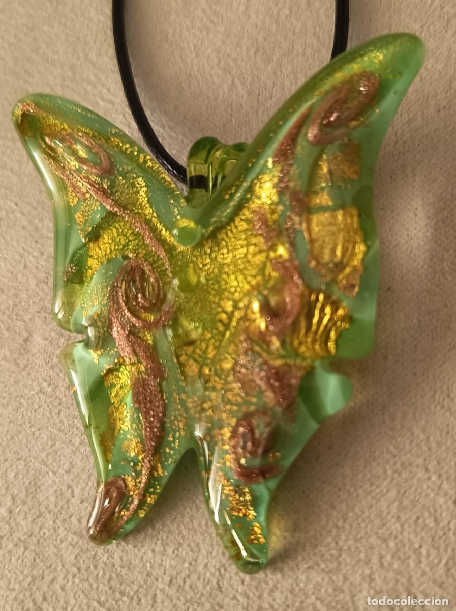 Joyeria: MUY BONITO COLGANTE DE CRISTAL DE MURANO EN FORMA DE MARIPOSA CON DETALLES DORADOS