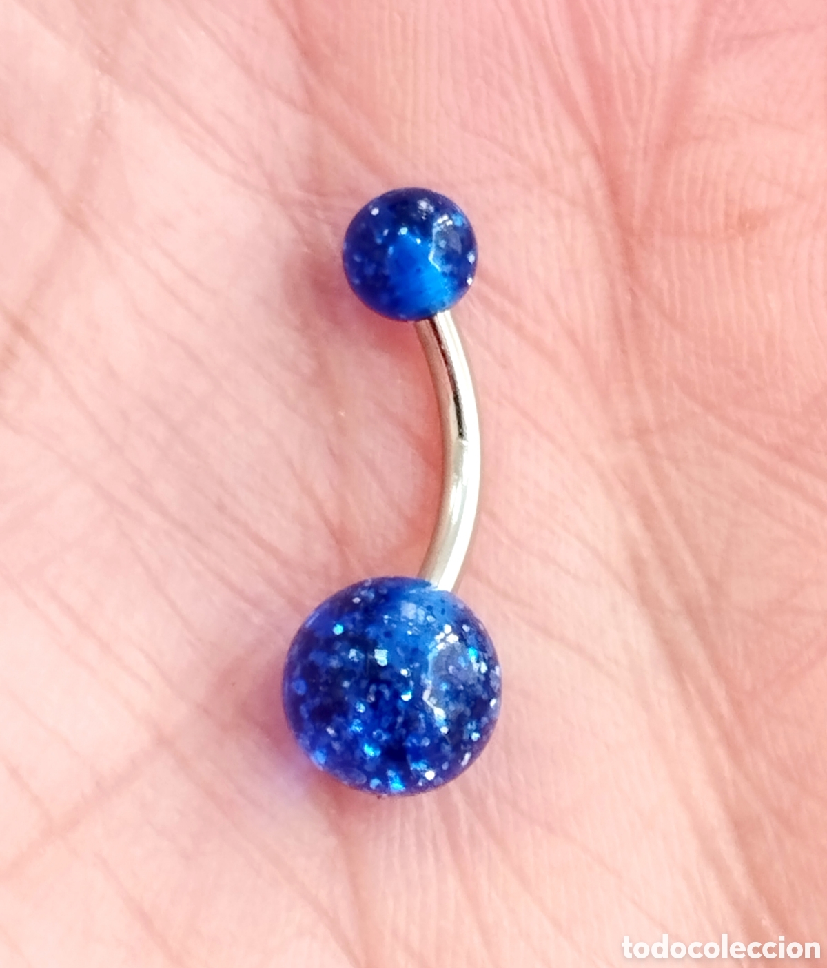 Joyeria: Piercing para ombligo de acero y color azul, nuevo