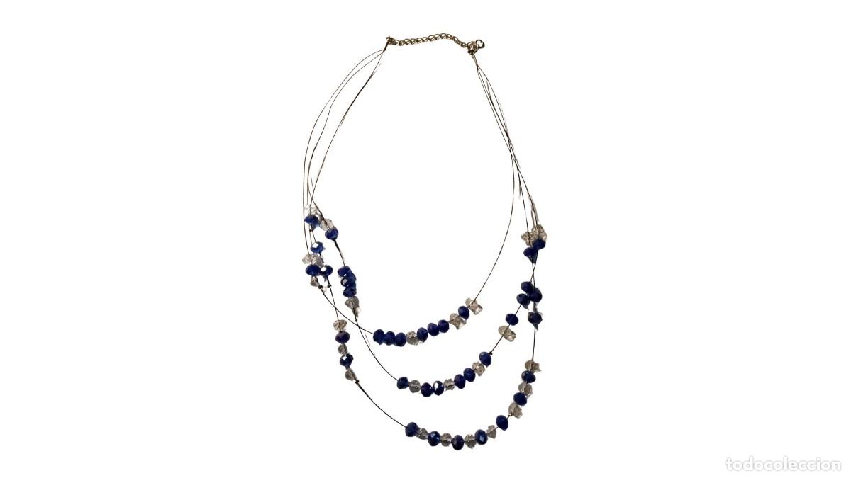 Joyeria: COLLAR TRES HILOS CRISTAL FACETADO RONDELLE &middot; AZUL ZAFIRO &middot; EFECTO CASCADA &middot; A&Ntilde;OS 2000/2010