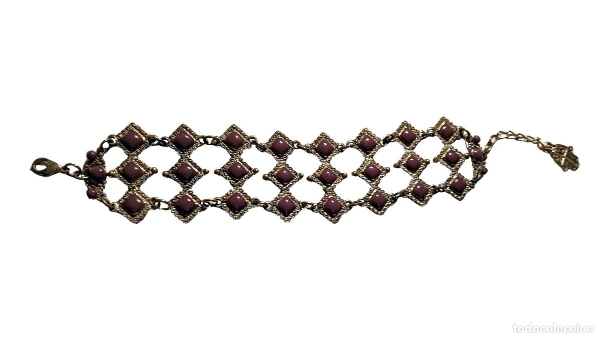 Joyeria: PULSERA MALLA ROMBOS &middot; CER&Aacute;MICA LILA/MORADO &middot; MANO DE F&Aacute;TIMA HAMSA &middot; A&Ntilde;OS 90/2000