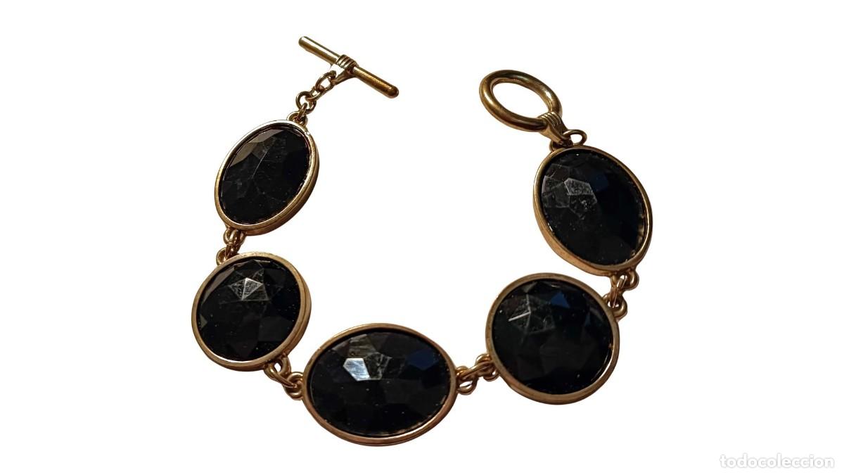 Joyeria: PULSERA DE ESLABONES CON CABUJONES DE &Oacute;NIX NEGRO NATURAL - A&Ntilde;OS 1980-90 - PIEZA ELEGANTE