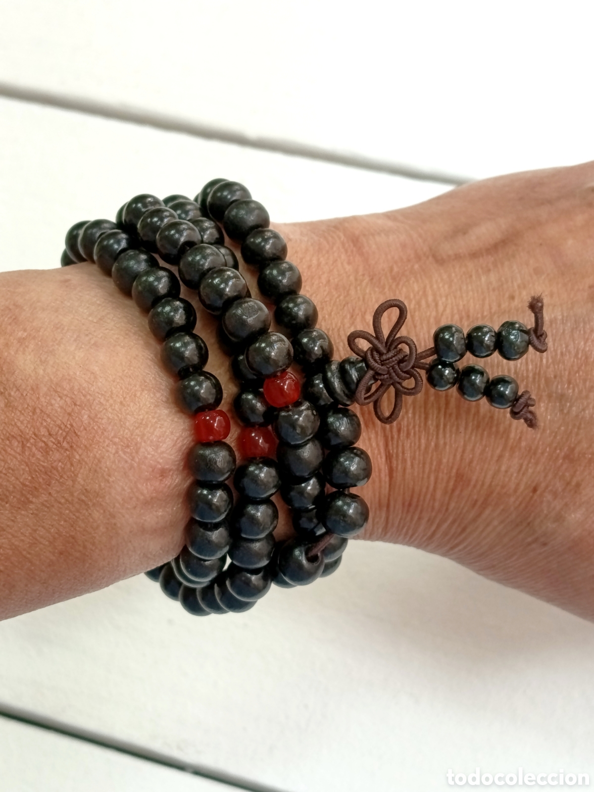 Joyeria: Collar mala de madera preparado con palo santo, nuevo