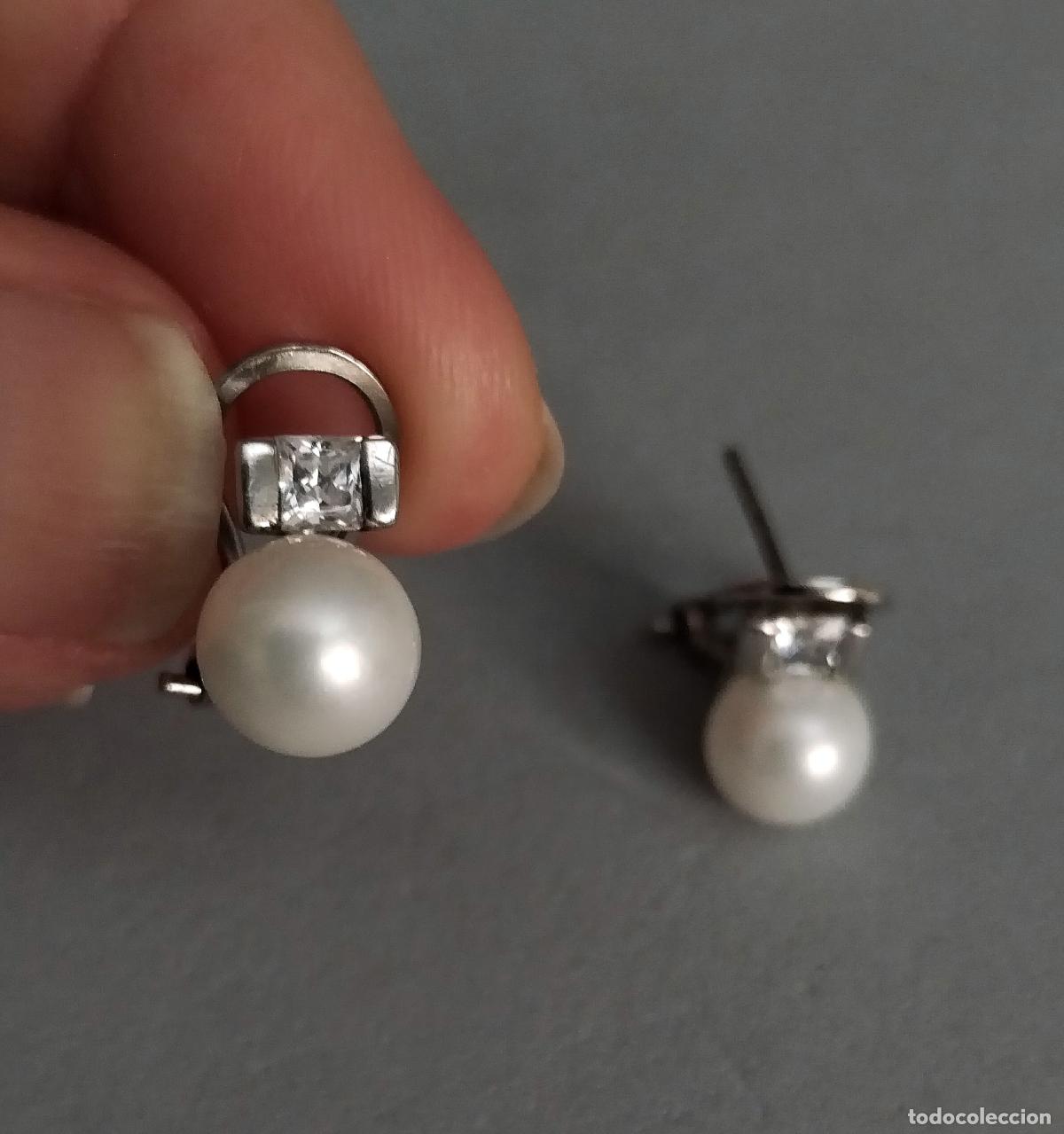 Joyeria: Pendientes plateados con perlas y circonitas
