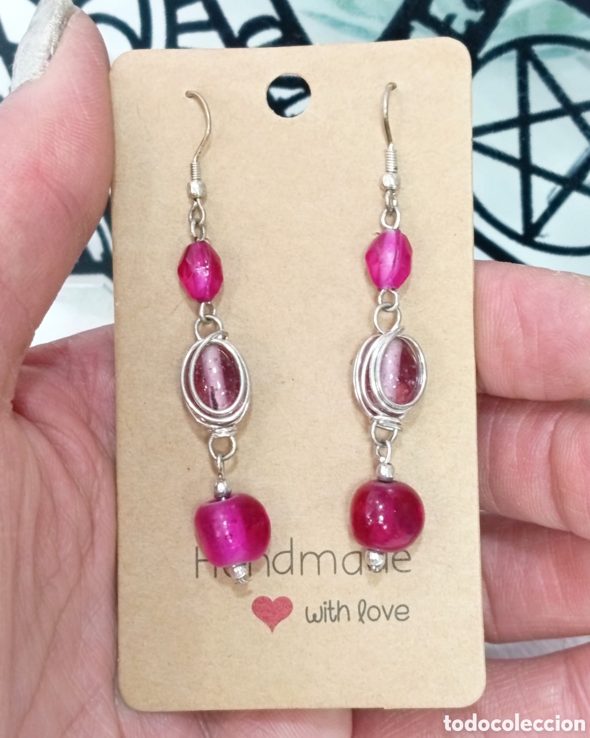 Joyeria: Pendientes largos bohemios de cristal color rosa, nuevos