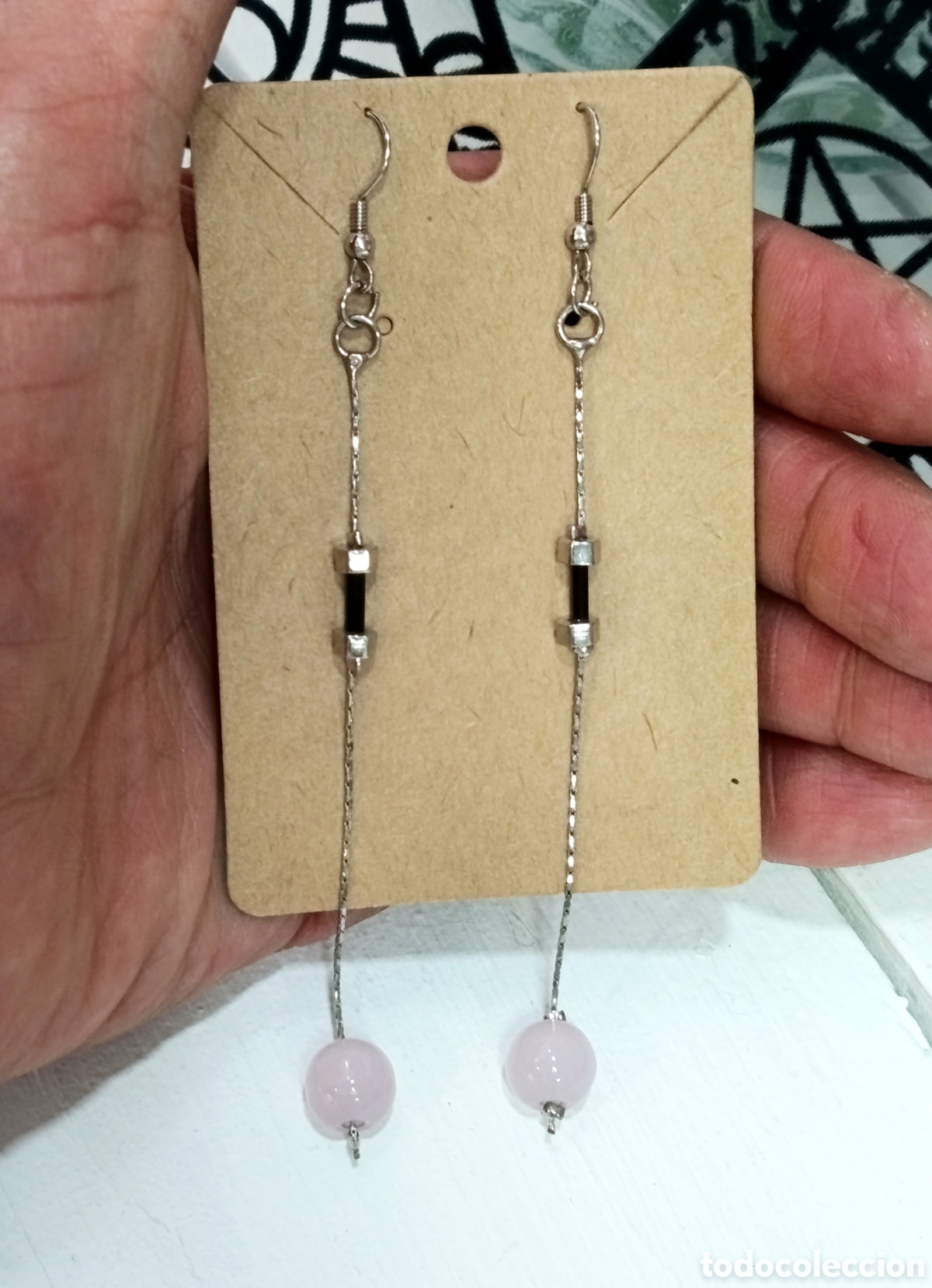 Joyeria: Pendientes largos con cristal rosa, a&ntilde;os 90's, nuevos