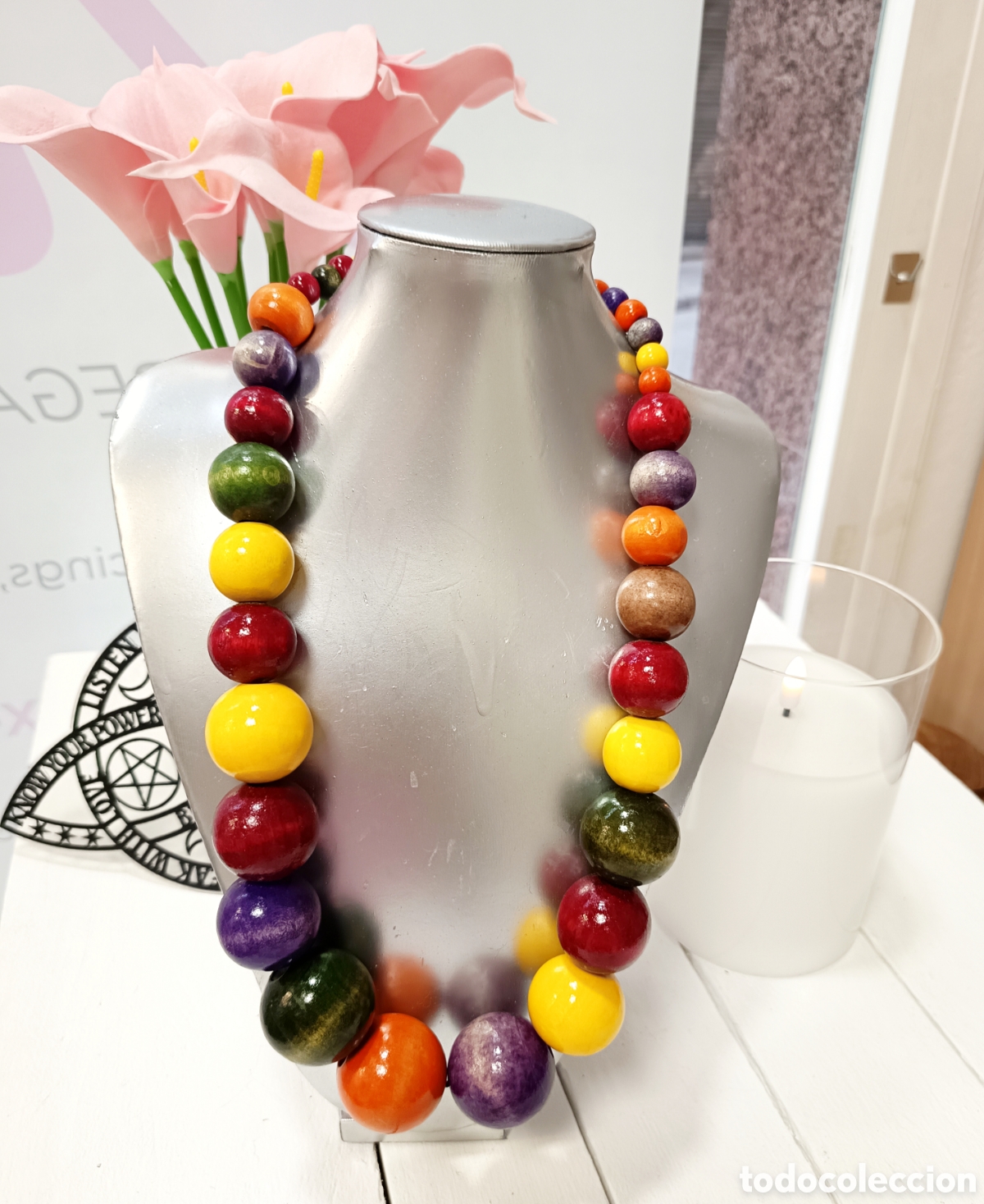 Joyeria: Espectacular collar bohemio de madera multicolor, antial&eacute;rgico, nuevo