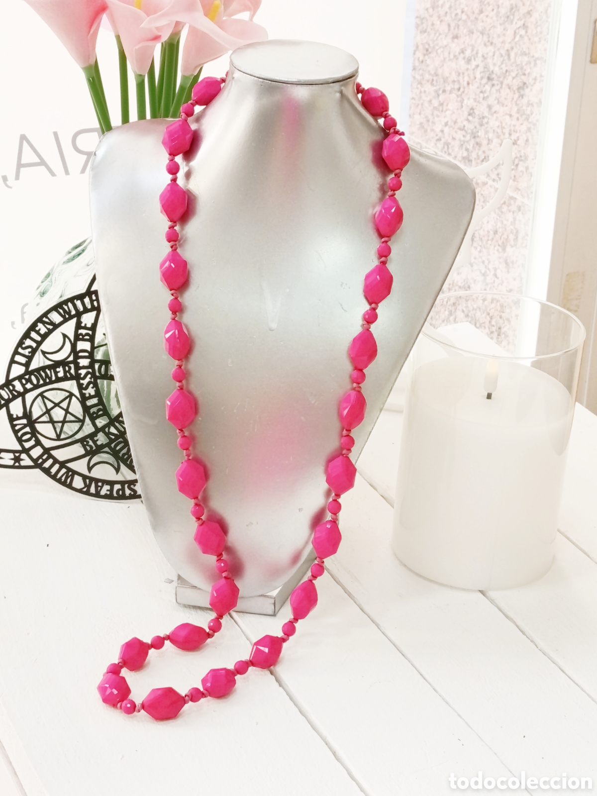 Joyeria: Collar largo color rosa facetado, antial&eacute;rgico, a&ntilde;os 90's, nuevo