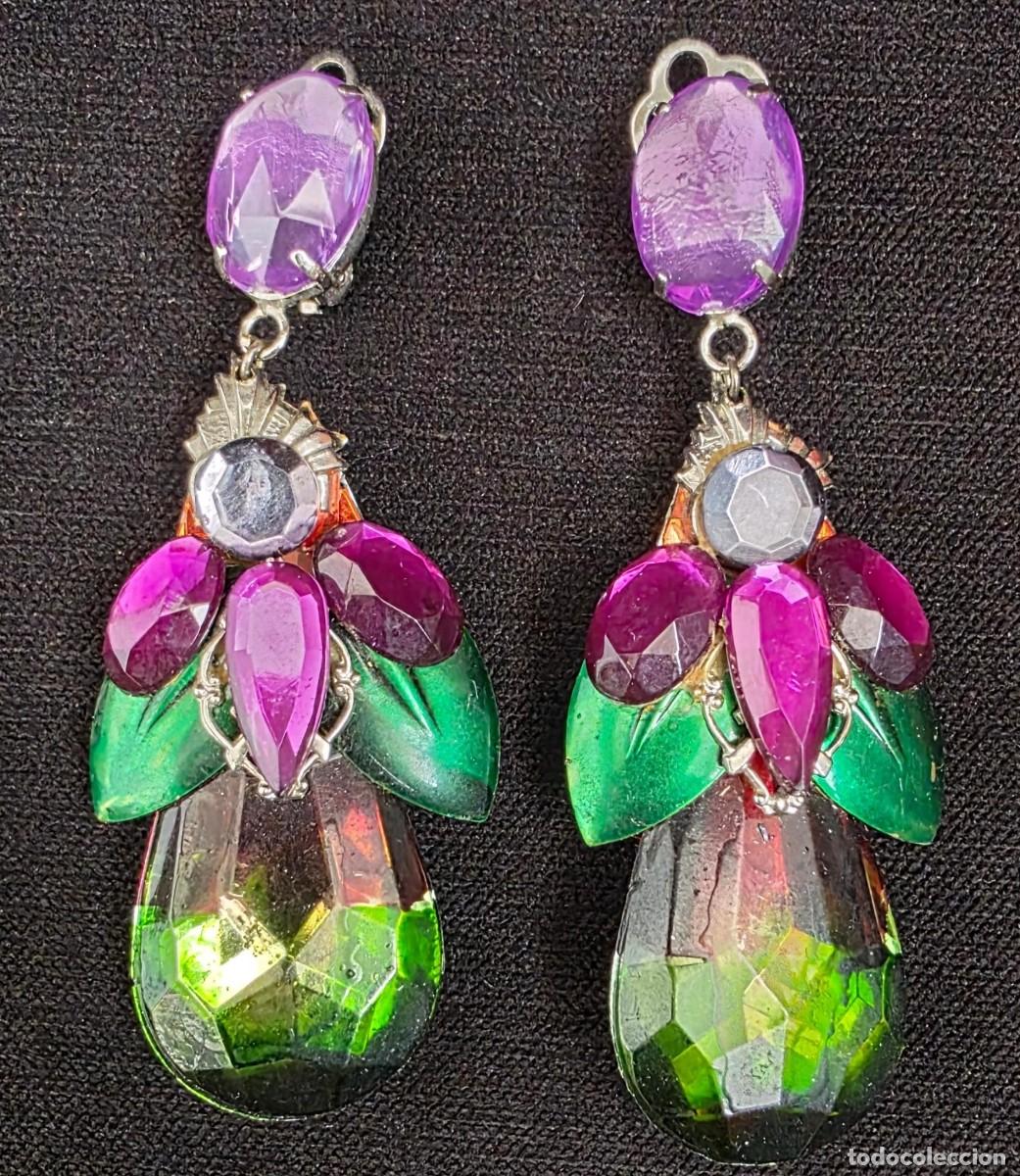 Joyeria: Pendientes Vintage XXL de Cristal Facetado Multicolor con Cierre de Clip &ndash; Estilo Joya de Fiesta