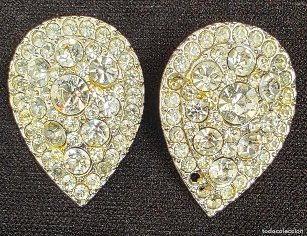 Joyeria: Pendientes Vintage de Clip con Cristales Transparentes Facetados &ndash; Forma de Gota &ndash; 4 cm