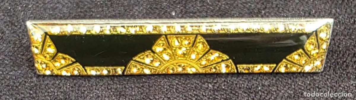 Joyeria: Broche Vintage Art D&eacute;co con Esmalte Negro y Cristales Dorados &ndash; Pasador Elegante 5,5 cm