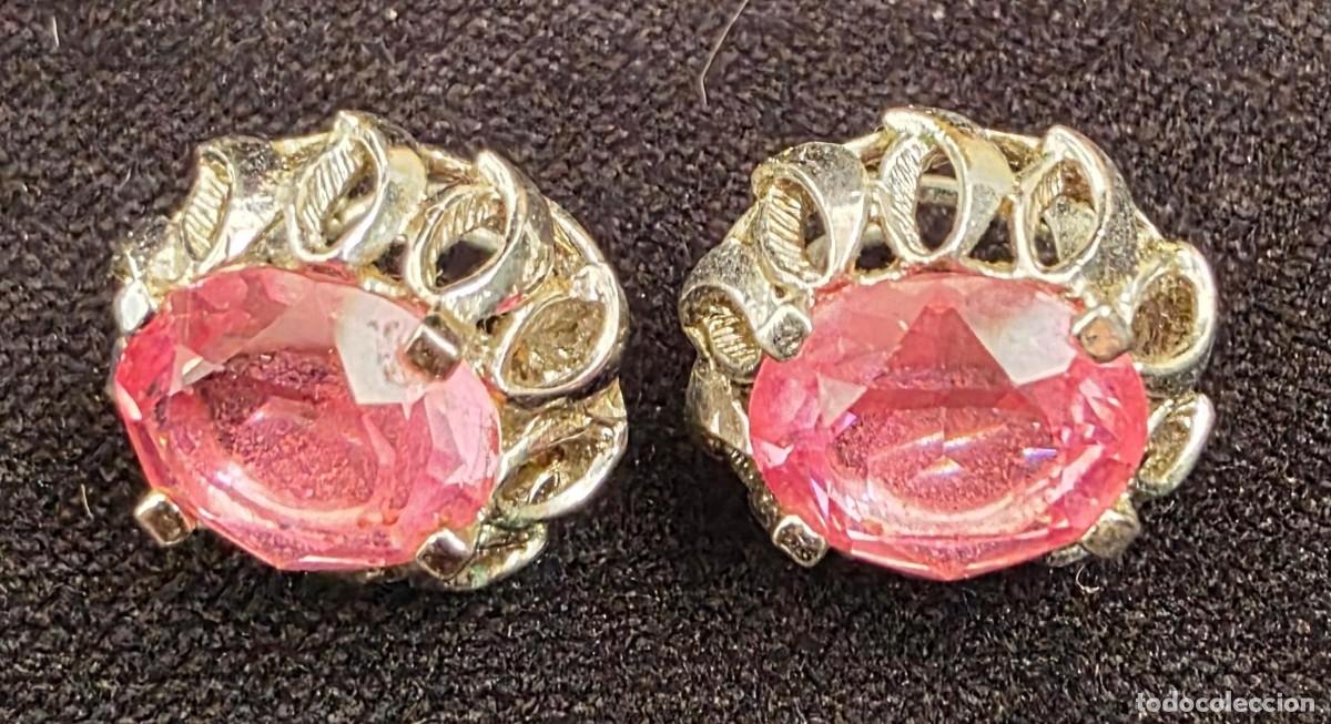 Joyeria: Pendientes vintage dorados con cristal rosa facetado &ndash; Bisuter&iacute;a cl&aacute;sica a&ntilde;os 80/90 &ndash; 2 cm
