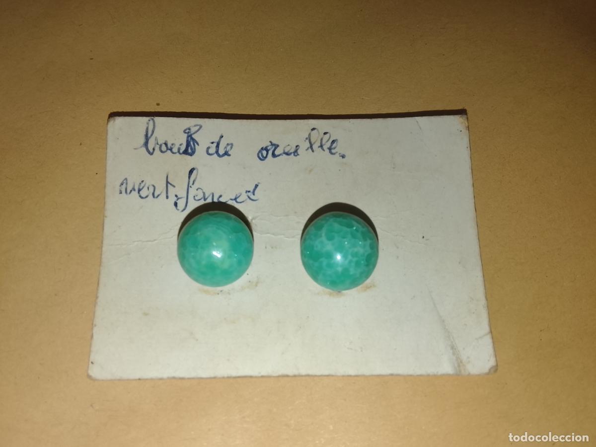 Joyeria: Antiguos Pendientes de Clip Vintage A&ntilde;os 50-60-Cabujones Vidrio Moldeado Verde Matriz Jade-Francia