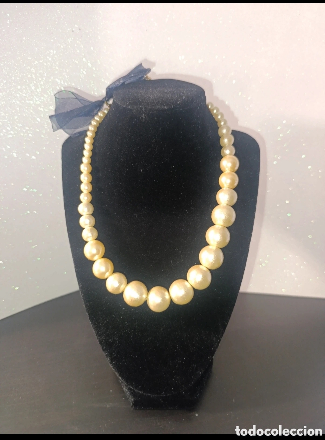 Joyeria: Collar perlas sinteticas lazo azul Zoule