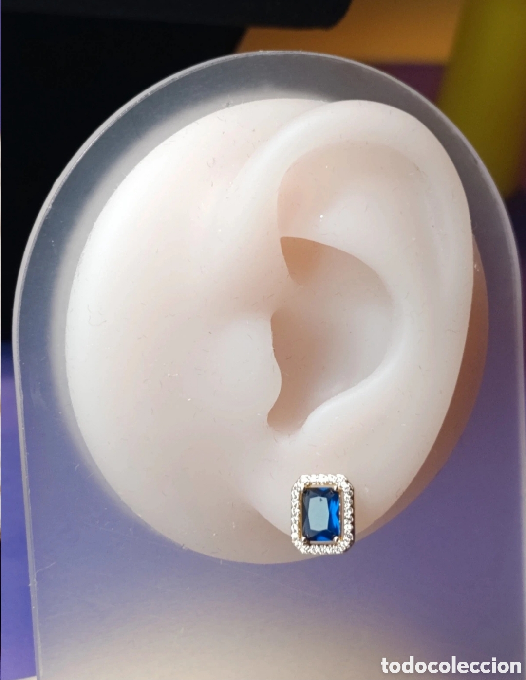 Joyeria: Aros oro laminado circonitas blancas y azul