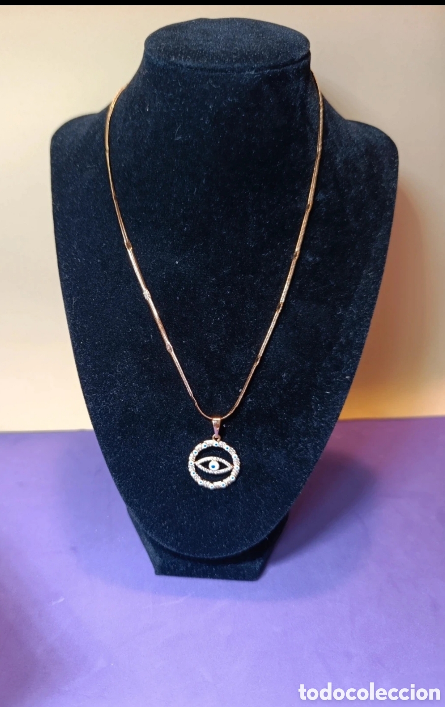 Joyeria: Collar Ojos Turcos acero ba&ntilde;o oro y circonitas 46 cms