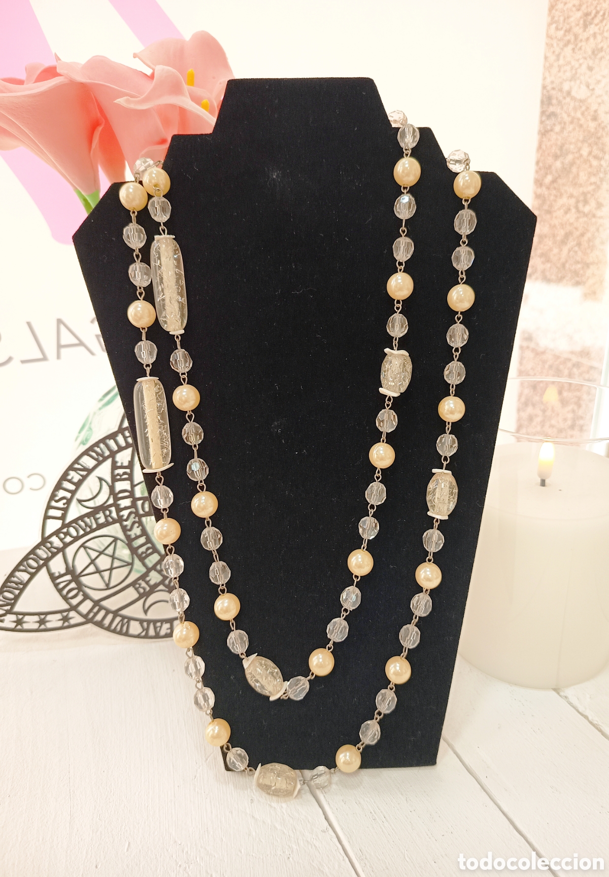 Joyeria: Collar largo con cristalinos, perlas y n&aacute;car, a&ntilde;os 90's , nuevo
