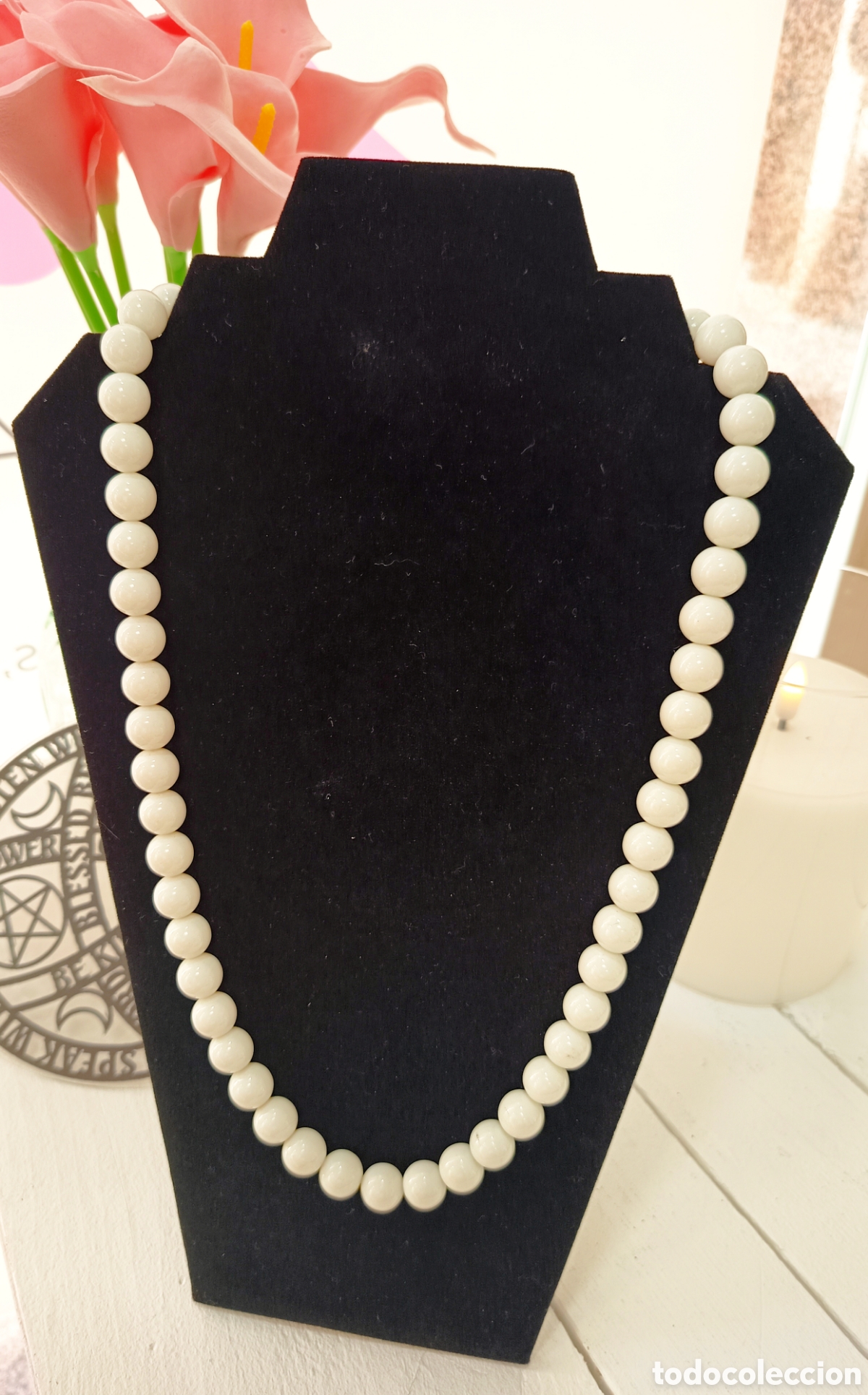 Joyeria: Collar perla blanca de cristal, a&ntilde;o 2000, nuevo