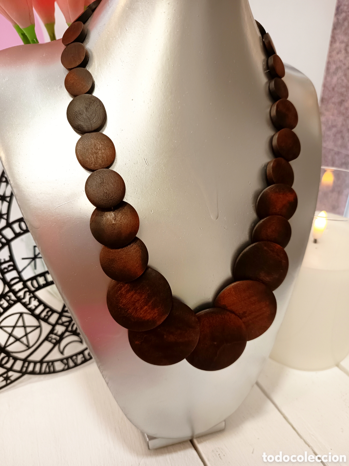 Joyeria: Collar bohemio de madera color marr&oacute;n, nuevo - Foto 3