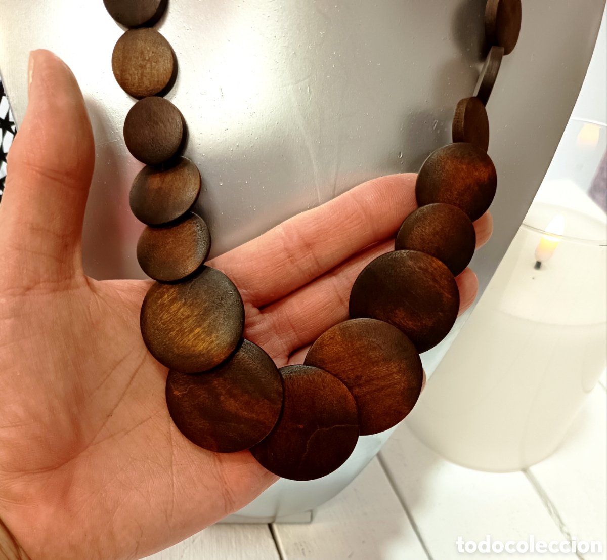 Joyeria: Collar bohemio de madera color marr&oacute;n, nuevo - Foto 4