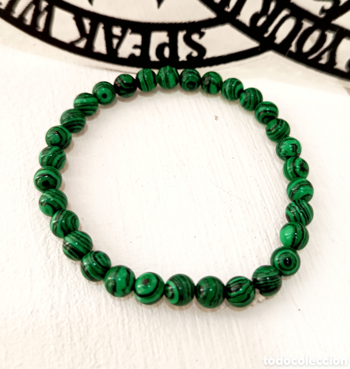 Joyeria: Pulsera de malaquita preparada energ&eacute;ticamente con palo santo, nueva
