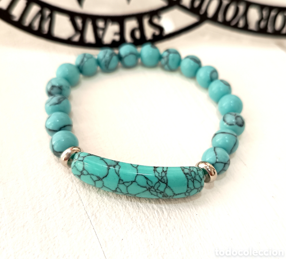Joyeria: Pulsera de turquesa preparada energ&eacute;ticamente con palo santo, el&aacute;stica, nueva