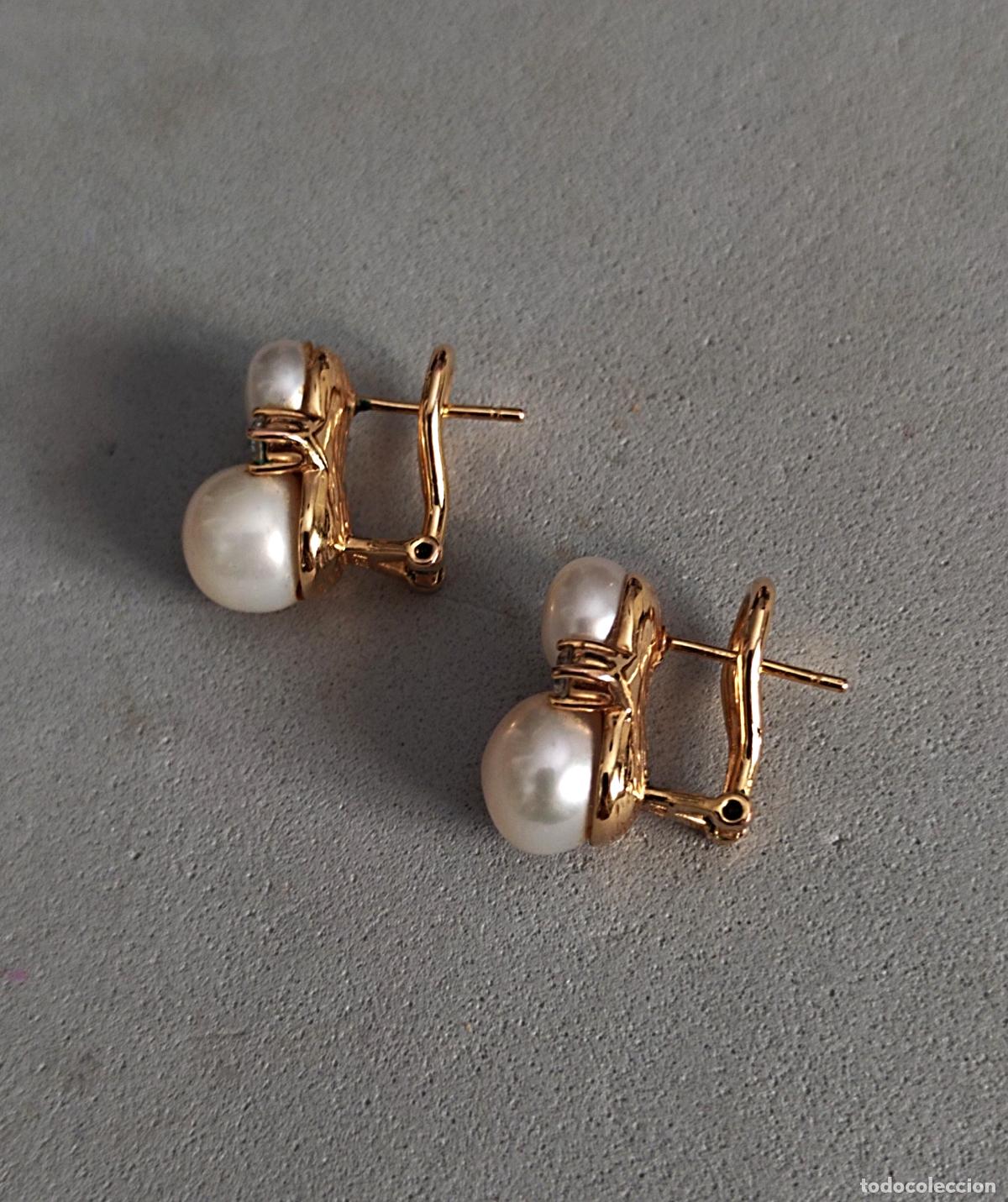 Joyeria: Pendientes dorados con perlas, cierre de omega. - Foto 3