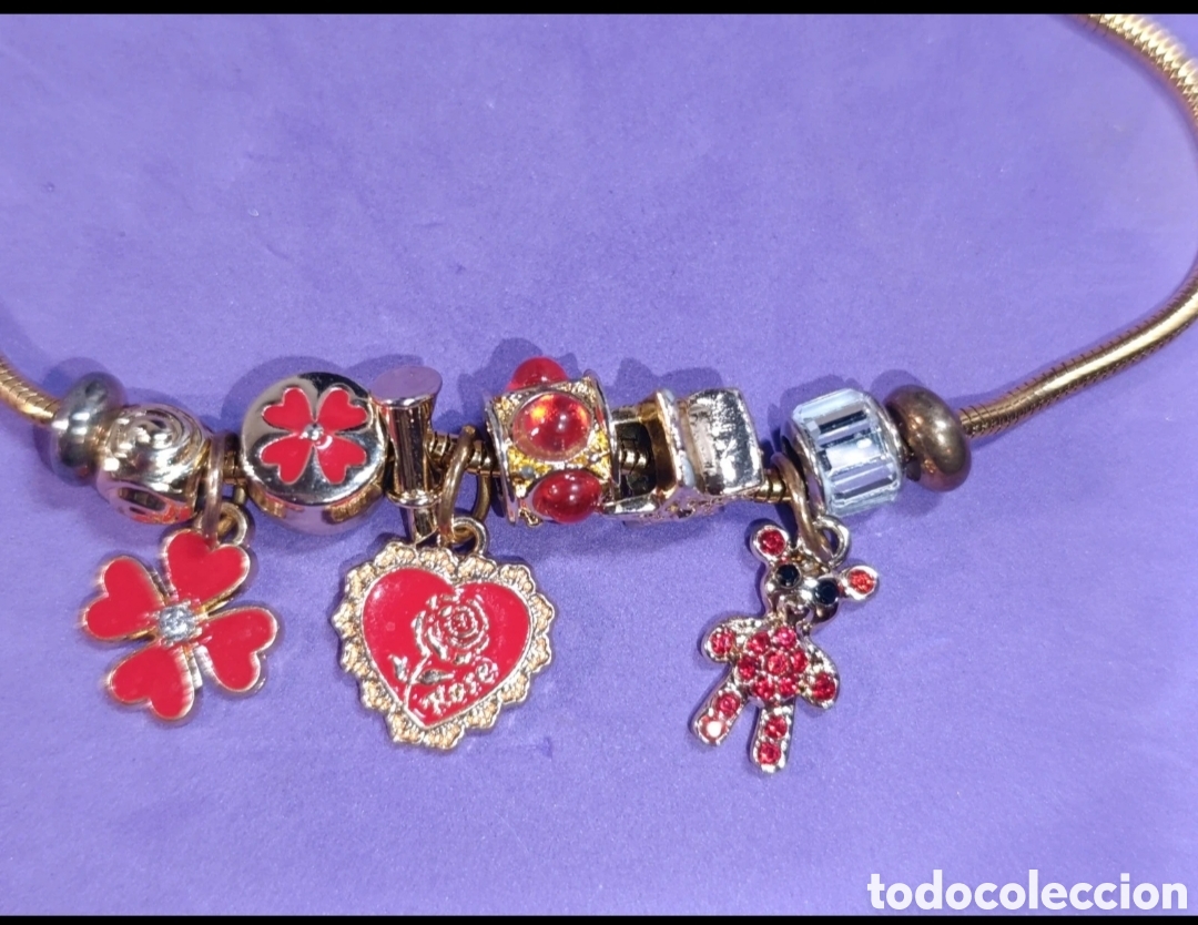 Joyeria: Collar acero dorado Dijes rojos 46 cms - Foto 4
