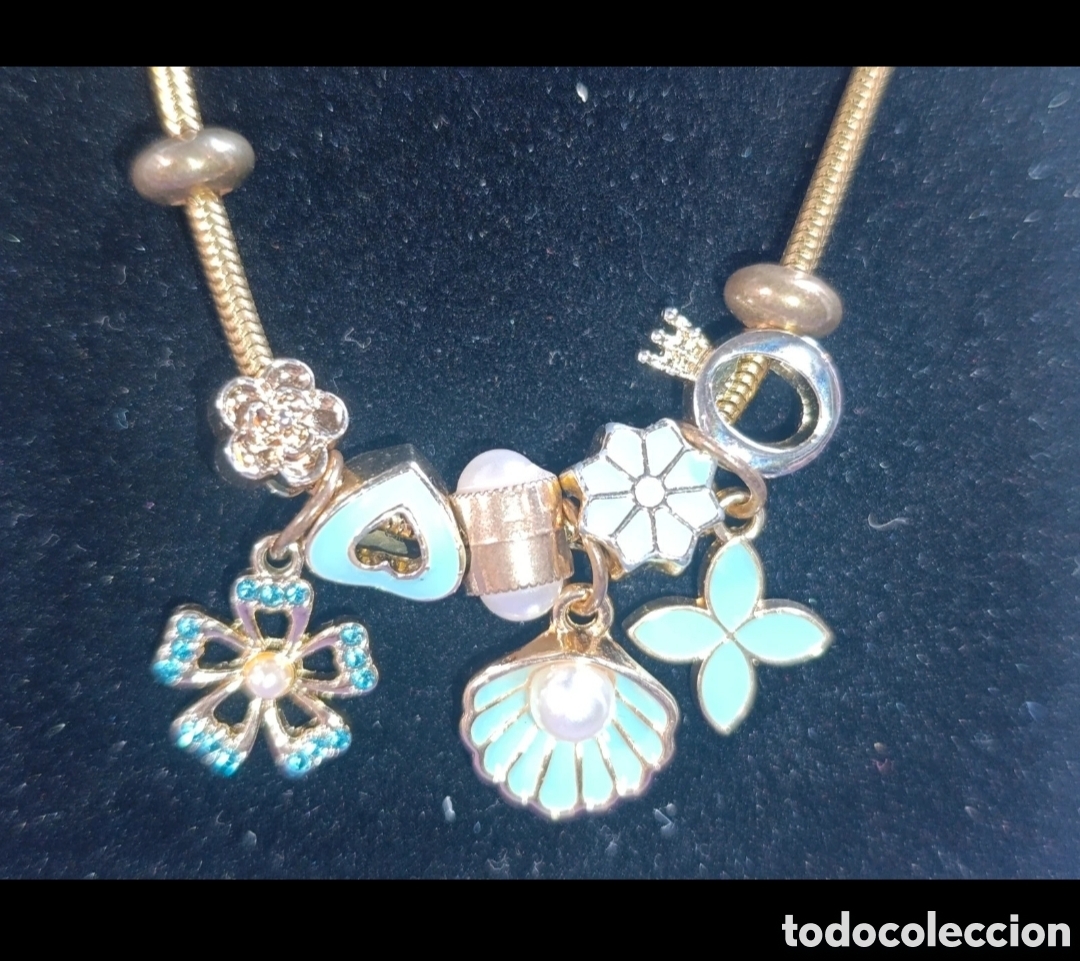 Joyeria: Collar acero dorado Dijes azules 46cms - Foto 1