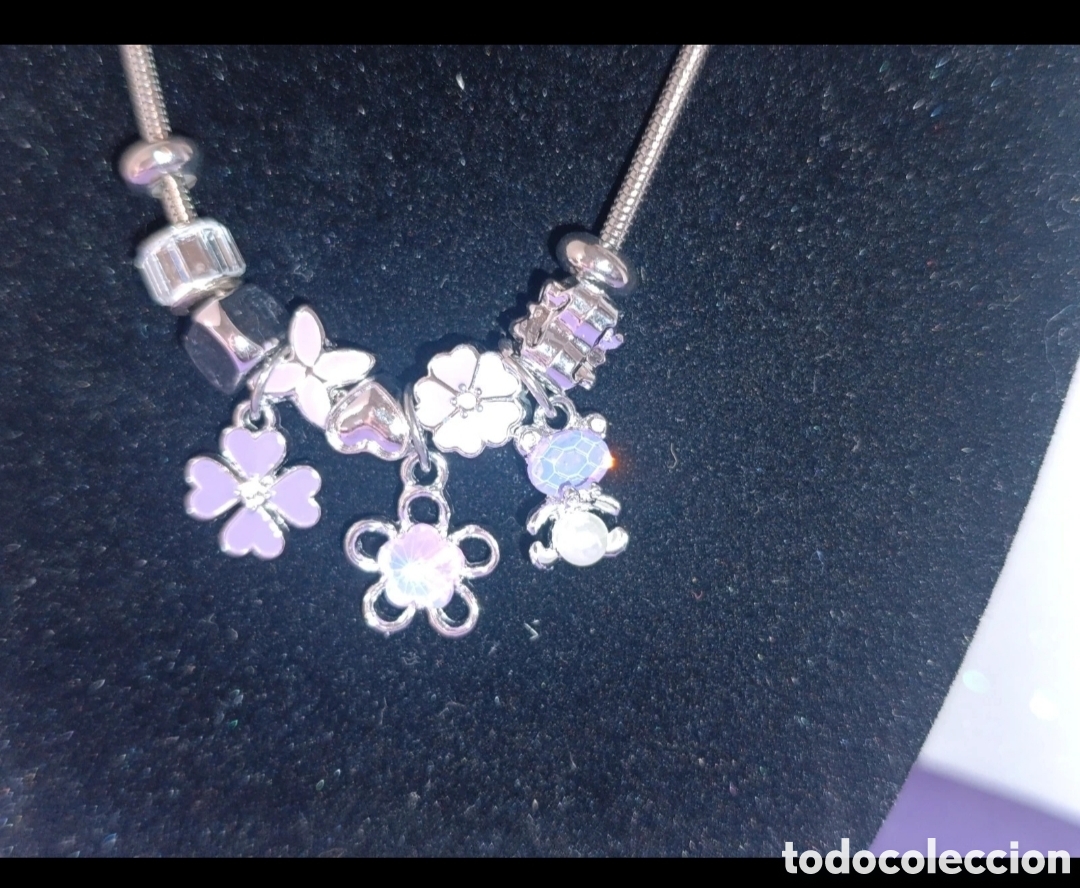 Joyeria: Collar acero plateado Dijes violetas 46 cms - Foto 1
